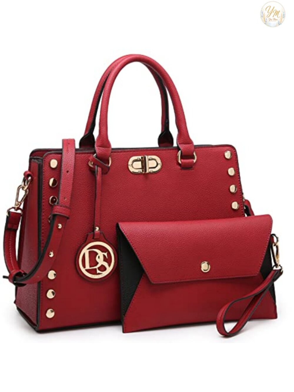 Vegan Leather Satchel Tote & Clutch Set Top Handle Work Bag